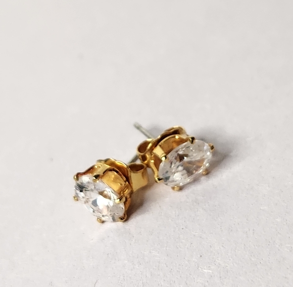 Womens Oval Diamond Gold Studded Earrings - Picture 2 of 5